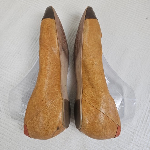 Lucky Brand Petra Patchwork Flats Sz 10 Tan Aqua Coral Brown Leather Pointed Toe - Picture 6 of 9